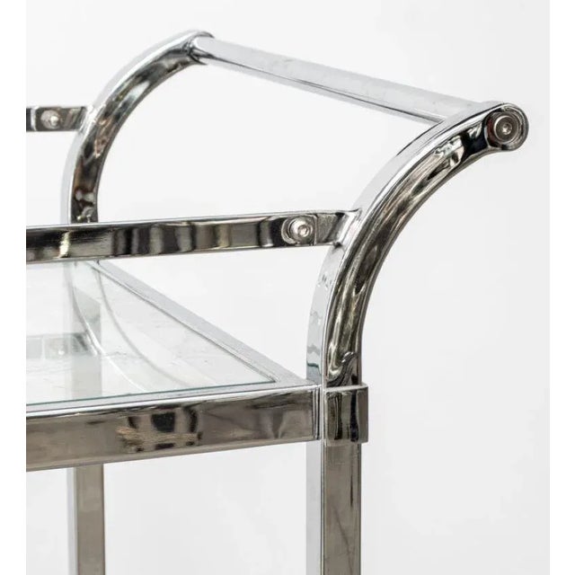 Chrome Modern Chrome & Glass 2-Tiered Bar Cart For Sale - Image 8 of 12