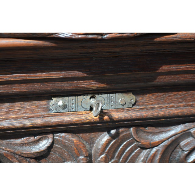 1900s Jacobean Gothic Carved Cabinet W/ Faces Lions & Barley Twist Columns - 2 Doors Lockable W/ Keys For Sale - Image 15 of 18