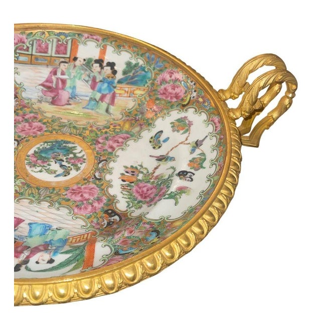 Gold Late 19th C. French Gilt Bronze Mounted Chinese Famille Rose Centerpiece Tazza For Sale - Image 8 of 9