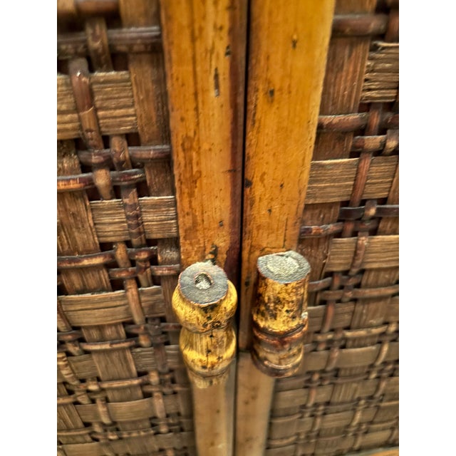 1970s Vintage 1970s Honey-Toned Bamboo & Woven Rattan Cabinet For Sale - Image 5 of 16