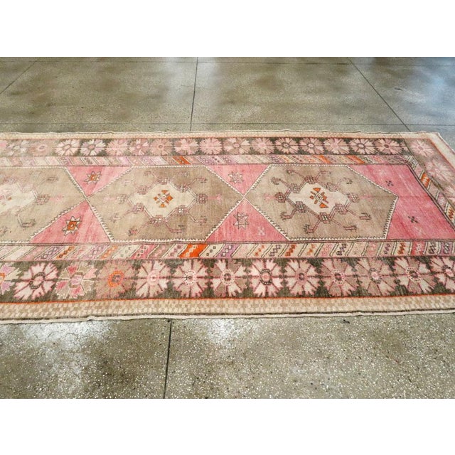 Olive Galerie Shabab Collection Mid-20th Century Turkish Anatolian Wide Gallery Runner For Sale - Image 8 of 10