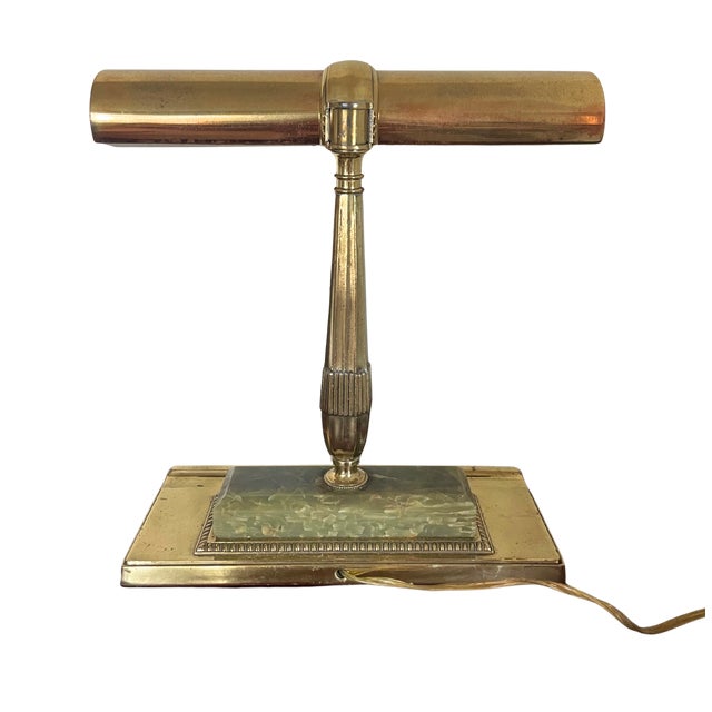 Metal Brass and Onyx Desk Lamp For Sale - Image 7 of 8