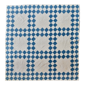 1940s Indigo and White Double Irish Chain Antique Quilt