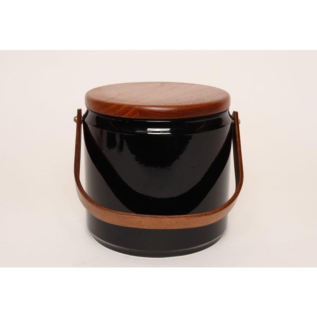 Black Mid Century Modern Black Vinyl and Teak Insulated Ice Bucket by Georges Briard For Sale - Image 8 of 18