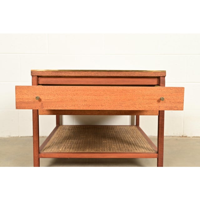 Brown Paul McCobb Irwin Collection Mahogany, Brass, and Cane Leather Top Side Table or Nightstand, 1950s For Sale - Image 8 of 16