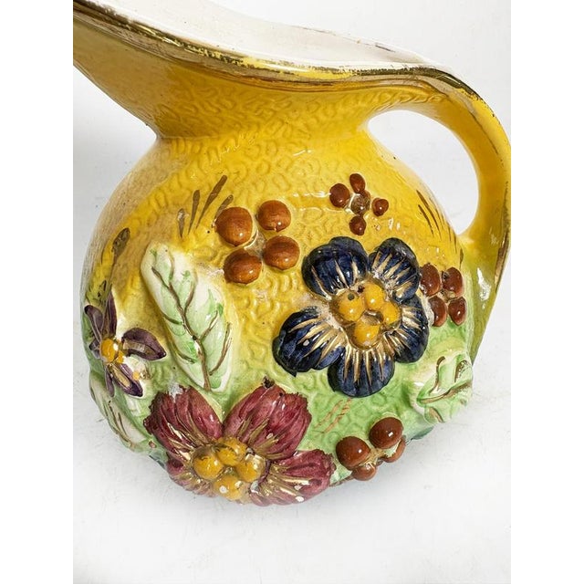 Yellow Pitcher with Floral Pattern, 1980s For Sale - Image 6 of 14
