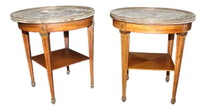 Louis XVI Style Inlaid Marble Guerdon Tables - a Pair
