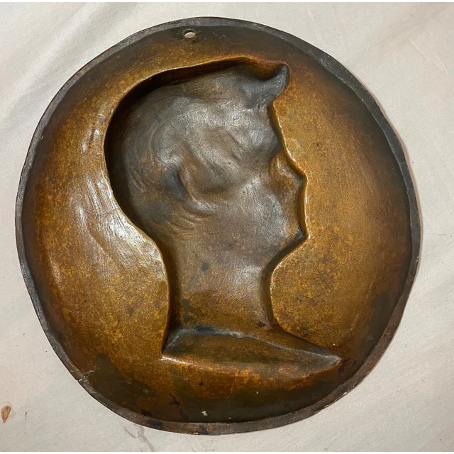 High Quality Antique Signed Thick Bronze Relief Portrait Wall Plaque Medallion For Sale - Image 10 of 11