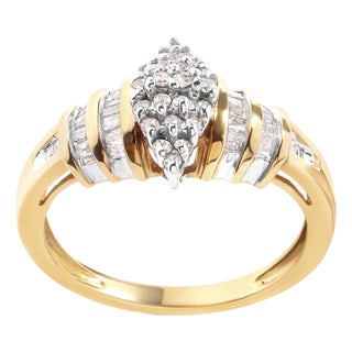 10K Yellow Gold 1/2 Cttw Diamond Pear Shaped Head and Multi Row Channel Set Shank Ring (H-I Color, SI2-I1 Clarity) - Ring Size 7 For Sale