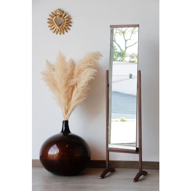 Brown Vintage Cheval Mirror in Wood, 1960s For Sale - Image 8 of 11