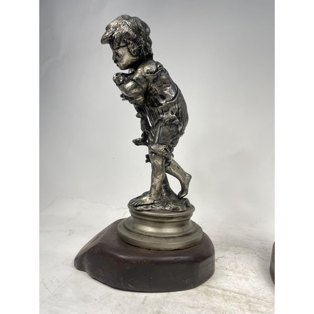 Statues of Children Playing, 1920s, Metal, Set of 2 For Sale - Image 6 of 16