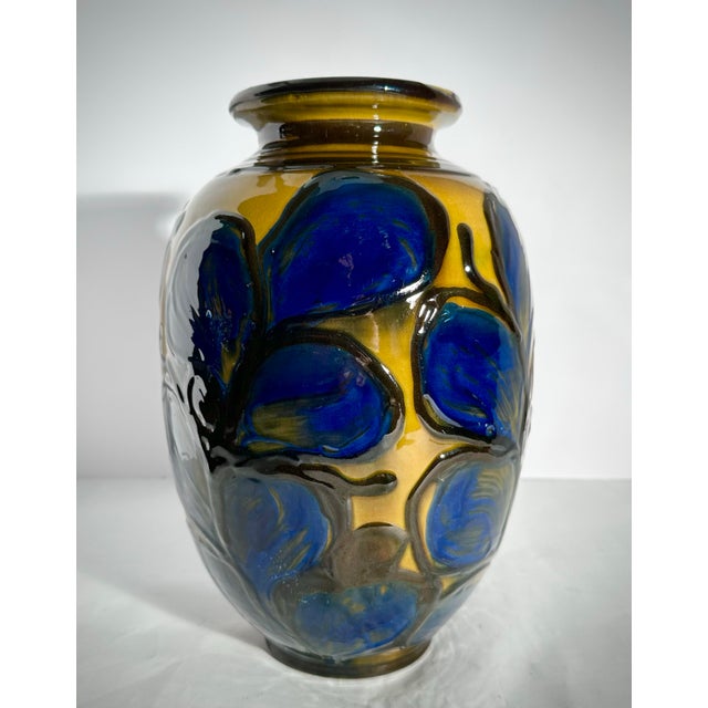 Large Antique Ceramic Vase in Cobalt and Mustard Glaze, Signed by Herman A. Kähler For Sale - Image 6 of 9