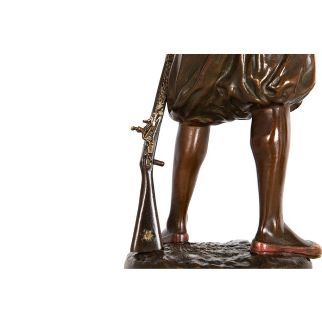 Brown Rare French Orientalist Bronze Sculpture Arab Warrior After Jean Didier Debut For Sale - Image 8 of 12