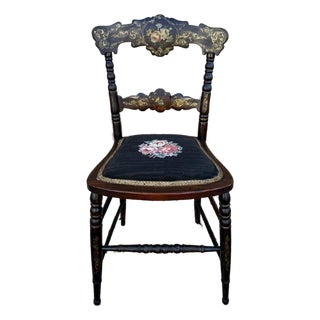 Antique Victorian Style Floral Decorated Grain Painted Side Chair For Sale