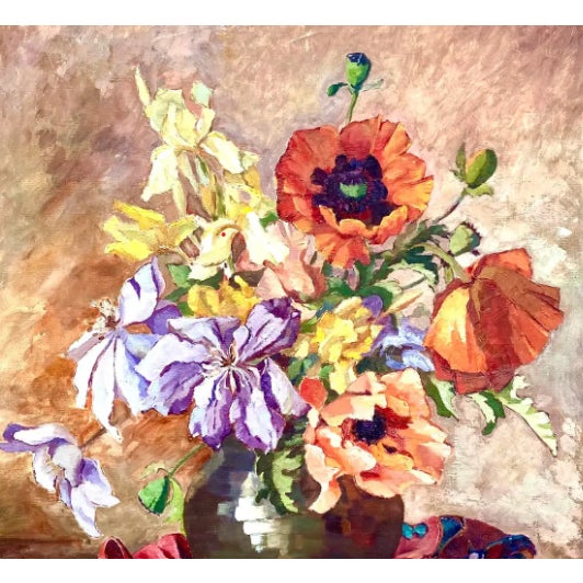 Midcentury Signed Original Floral Oil Painting For Sale - Image 10 of 12