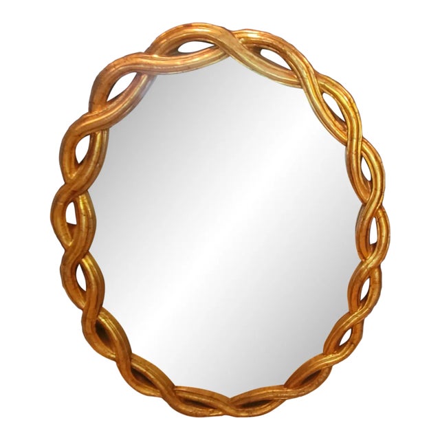 Substantial Mid 20th Century Giltwood Oval Mirror With Intertwining Overlay Style For Sale