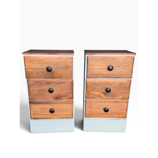 Vintage Handmade Solid Wood Pair of Nightstands Refinisfed in Walnut and Sage Green For Sale - Image 4 of 9