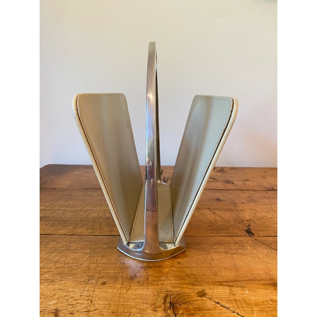 Global Views Global Views Leather & Steel Stirrup Magazine Rack For Sale - Image 4 of 12