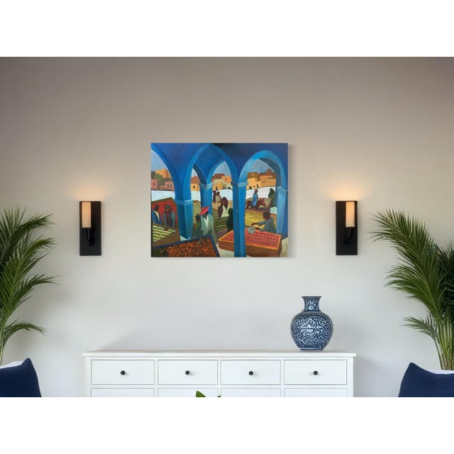 Marc Zimmerman Original Oil Painting "The Market", Moroccan Marketplace Scene, Cubist-Inspired Figures, Coastal Contemporary Art For Sale In Sacramento - Image 6 of 7
