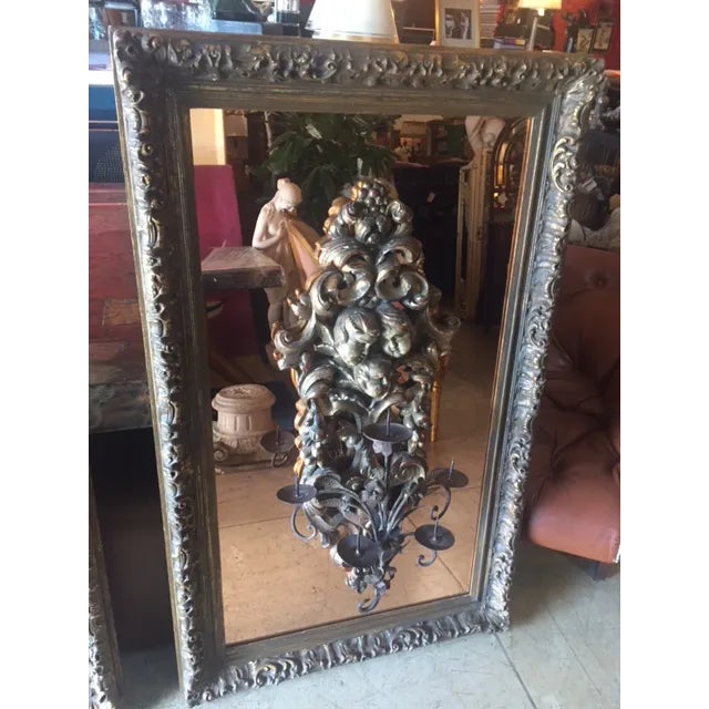 19th Century Italian Carved Giltwood Candles on Mirrors - A Pair For Sale - Image 10 of 13