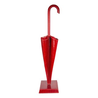 Vintage Bergdorf Goodman Embossed Faux Crocodile Leather Umbrella Stand For Sale
