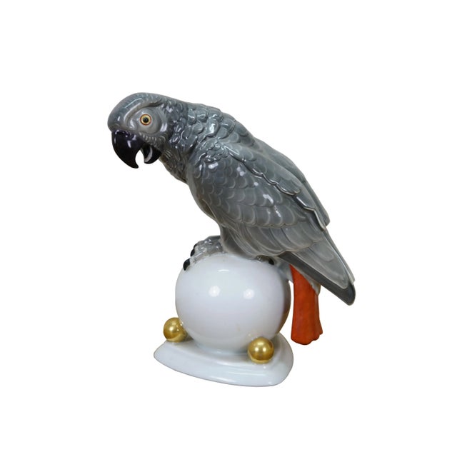 Art Deco Antique 1925 Hutschenreuther Fritz Klee African Gray Parrot Porcelain Figurine For Sale - Image 3 of 13
