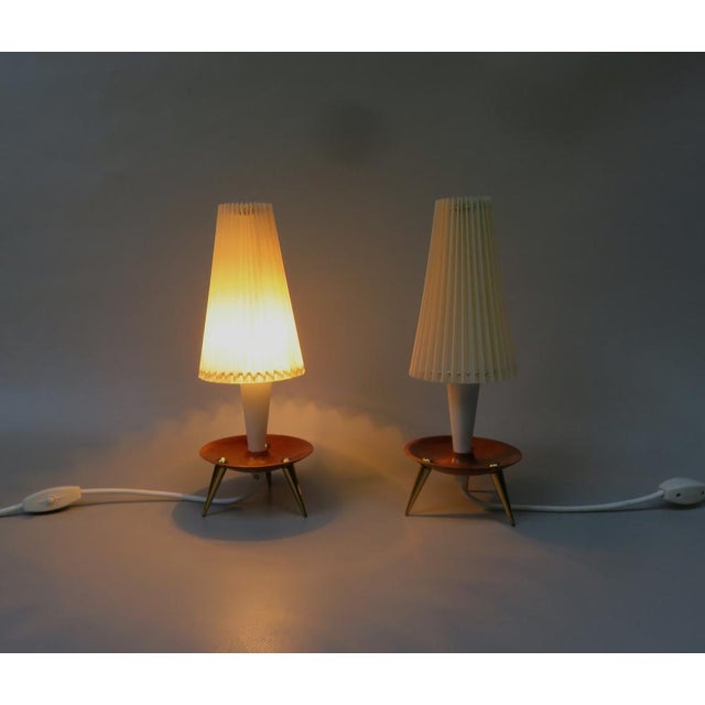 Table Lights in Teak, Brass & Pleated Screens, 1960s, Set of 2 For Sale - Image 6 of 18