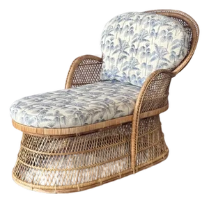 Vintage Boho Peacock Wicker Chaise With Tropical Cushions