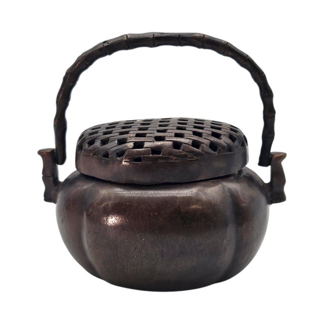 Antique Chinese Bronze Hand Censer Incense Burner With Bamboo Handle (4") For Sale - Image 12 of 17
