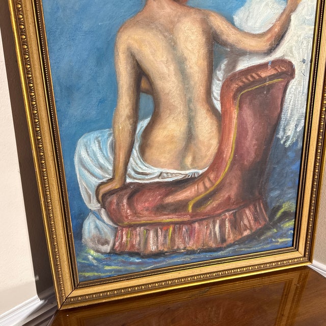 Wood Vintage French Impressionist Oil Painting Seated Female Nude - Framed Original For Sale - Image 7 of 10