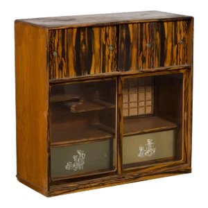 19th Century Japanese Zebra Wood Tansu Chest with Sliding Doors & Open Shelves