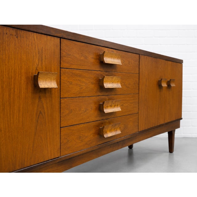 Wood Extra Long Mid Century Modern Teak + Rosewood Credenza / Sideboard by Bath Cabinet Makers, Made in England, C. 1960's For Sale - Image 7 of 18