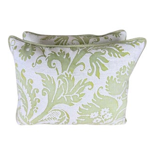 Pair of Custom Pillows in Fortuny Cotton With Linen Backs For Sale