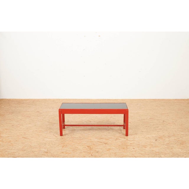 Wooden Side Table with Red Lacquer Black Glass Top For Sale - Image 3 of 13
