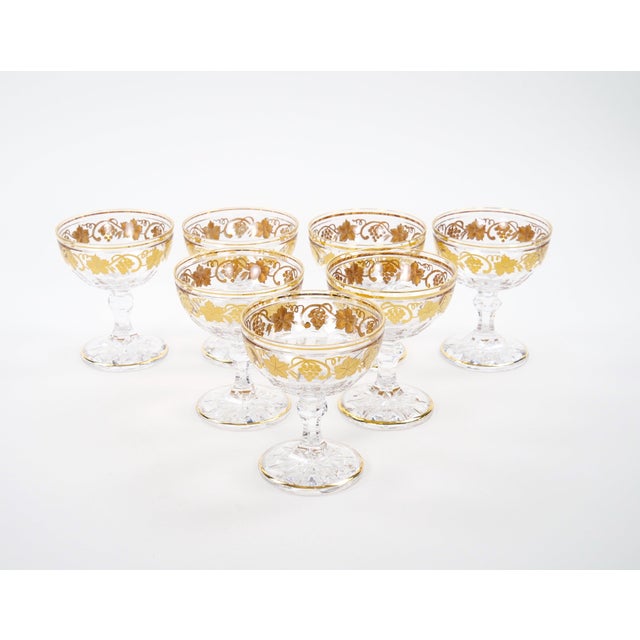 Gold Val Saint Lambert Set of 12 Gilt Gold-Decorated Champagne Coupe Glass Service For Sale - Image 8 of 13