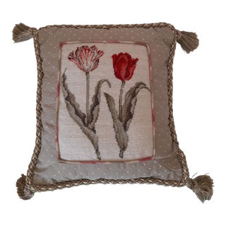 Needlepoint Tulip Pillow With Tassels For Sale