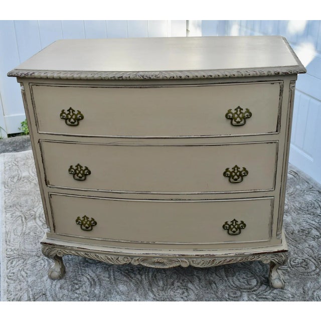 Wood Antique Feldenkrais Wood Chest Chippendale Bachelors Chest in a Distressed Beige For Sale - Image 7 of 12