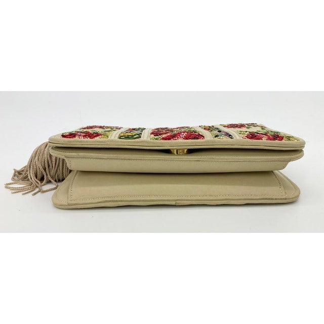 Vintage Judith Leiber Silk Floral Crystal Embroidered Tassel Clutch For Sale In Philadelphia - Image 6 of 11