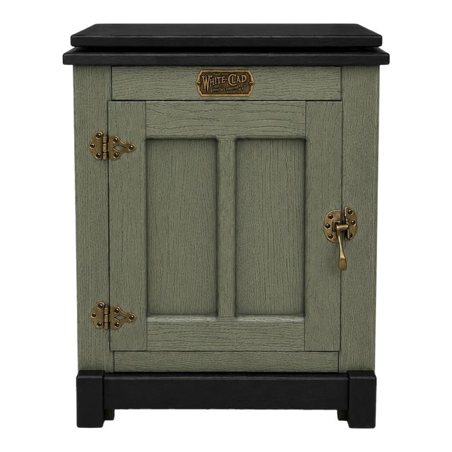 Vintage White Clad Swivel-Top Nightstand in Old Chapel Sagewood™ & Onyx Black For Sale