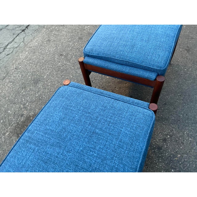 2000 - 2009 Mid Century Ottomans With Walnut Finish For Sale - Image 5 of 12