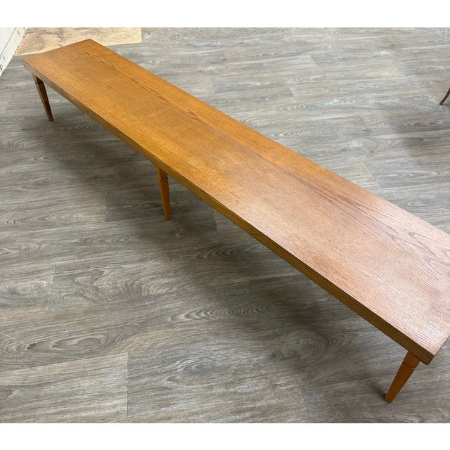 Vintage Mid Century Modern 84 Inch Solid Oak Bench For Sale - Image 11 of 12
