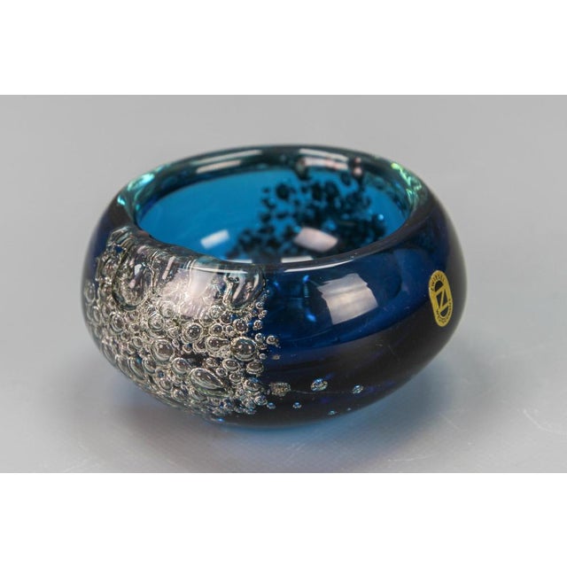 Blue Small Blue Bubbled Glass Bowl by Zwiesel, Germany, 1970s For Sale - Image 8 of 16