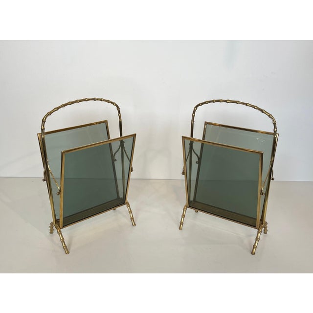1940s Pair of Bronze Faux Bamboo Magazine Racks by Maison Baguès For Sale - Image 5 of 12