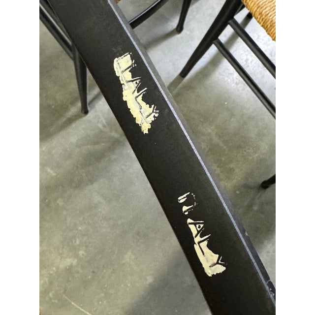 Set of 5 Italian Black Ladder Back Dining Chairs With Rush Seats, 1960s For Sale - Image 10 of 12