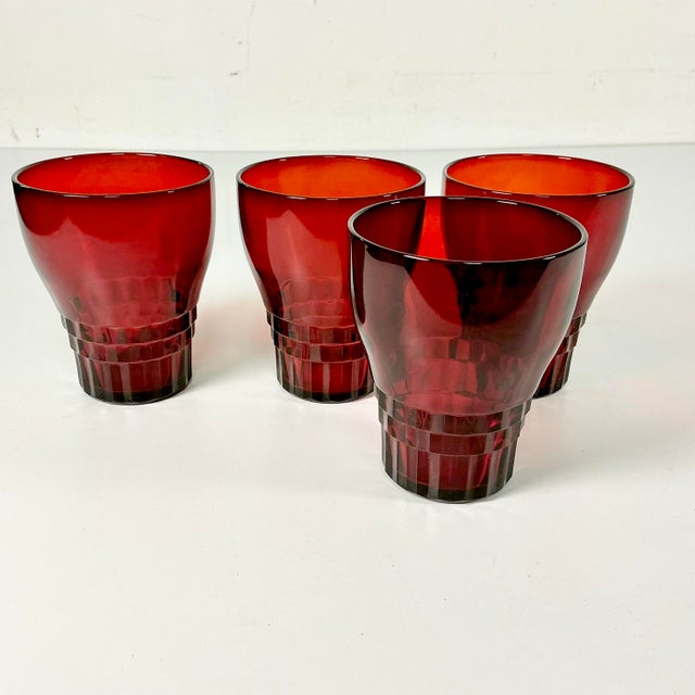 Art Deco 1940s Vintage Art Deco Boho Chic Hollywood Regency Ruby Red Lowball Glasses - Set of 4 For Sale - Image 3 of 10