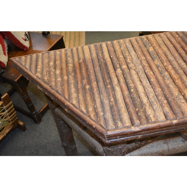 Farmhouse Vintage Hand Crafted Adirondack Style Log Wood Console Hall / Sofa Table - Angled Edge For Sale - Image 3 of 17