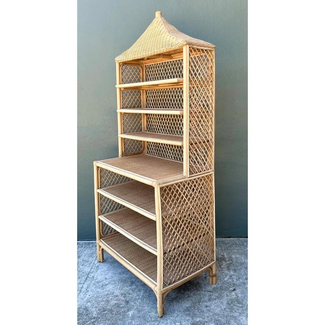Amanda Lindroth Pagoda Rattan Etagere For Sale In West Palm - Image 6 of 12