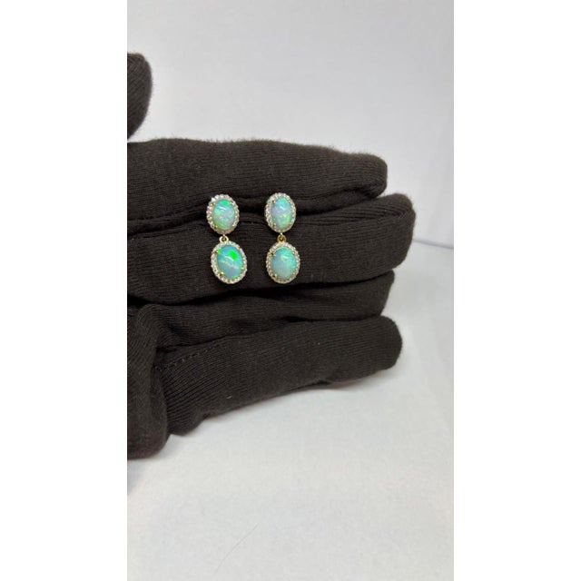 Natural Opal 4.44cts & Diamond 0.53cts Earring in 14k Gold For Sale - Image 4 of 8