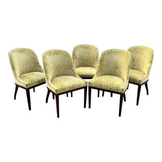 Upholstered Studded Back Slope Arm Chairs - Set of 5 For Sale