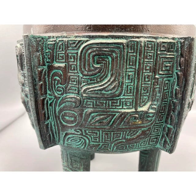 Mid 20th Century James Mont Verdigris Ice Bucket After a Chinese Bronze Tripod Cauldron or Ding For Sale - Image 5 of 7